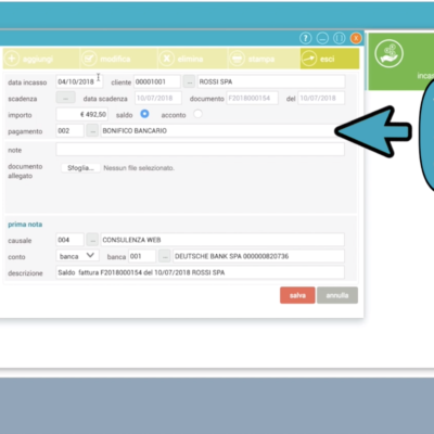 registrazione prima nota incassi clienti